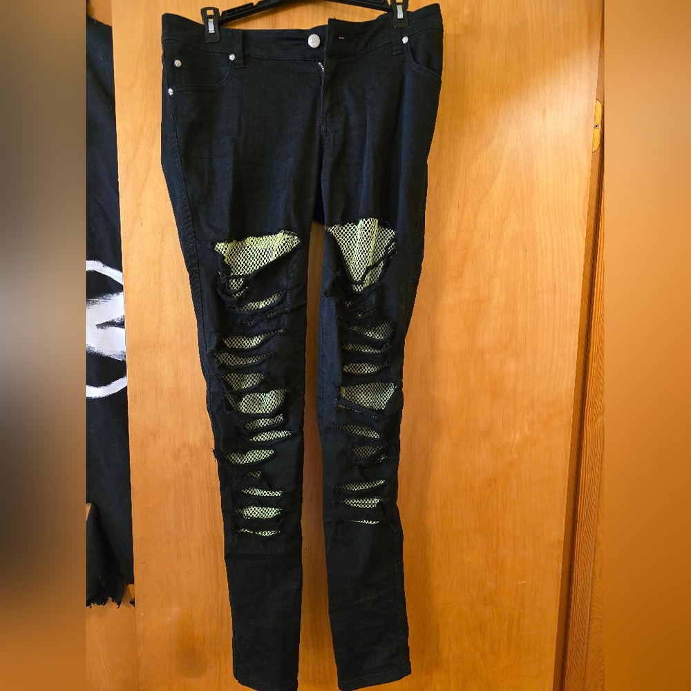 Tripp NYC Lowrise Skinny Jeans Lime Green Mesh Size 9 - Picture 4 of 8